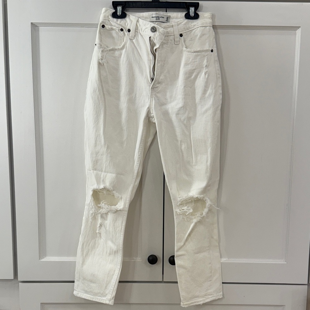 Abercrombie & Fitch "The MomHigh Rise" White Distressed Jeans